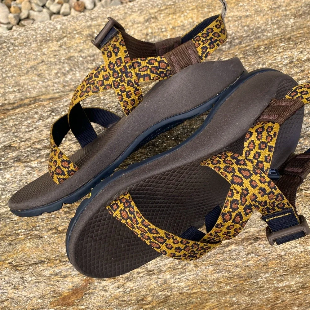 Chaco Kids Leopard Print Yellow Brown Sandals